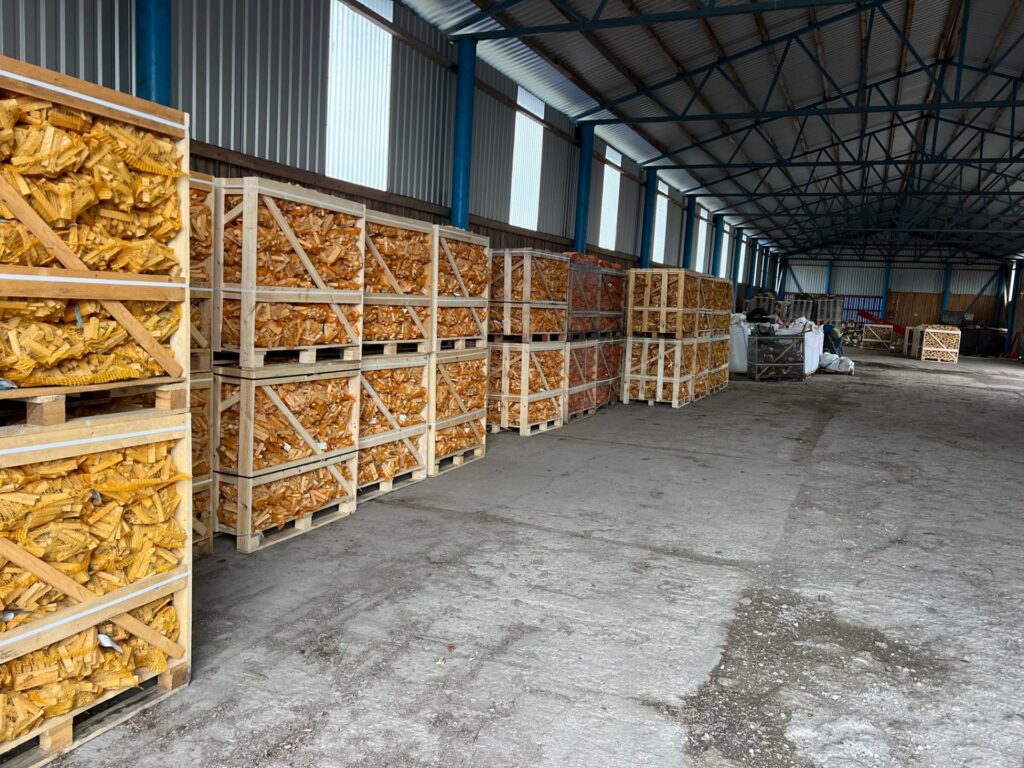 Kiln-dried firewood in crates